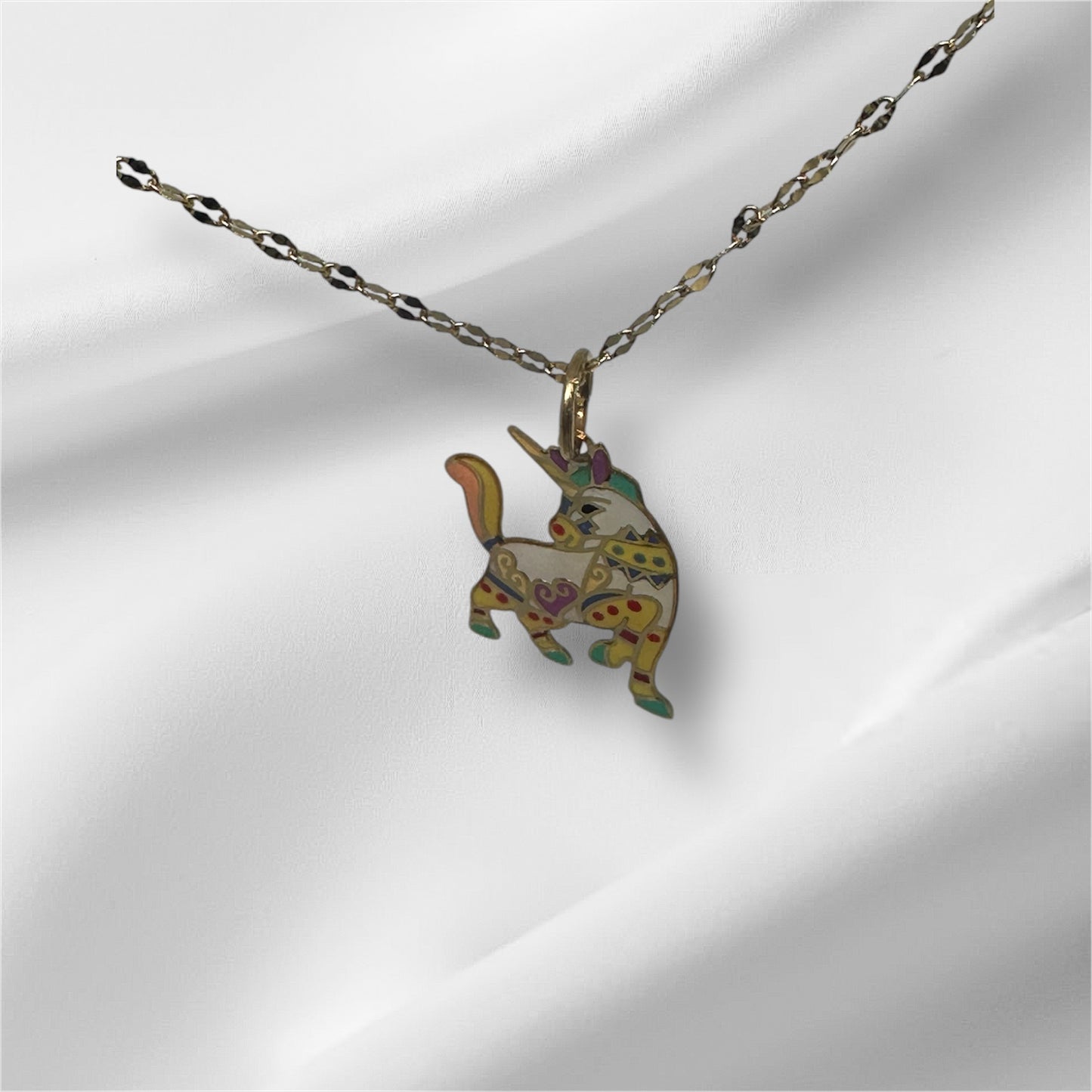 14K Solid Gold Enamel Unicorn Pendant