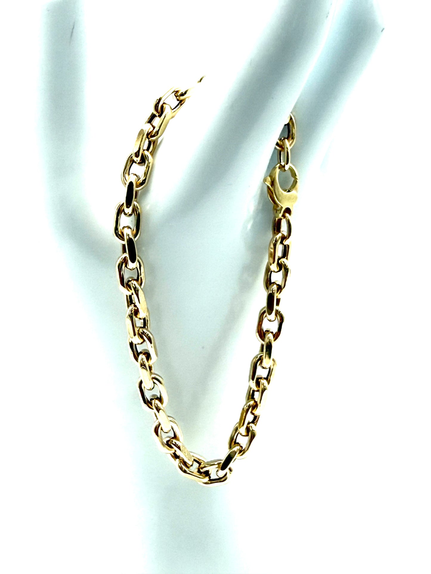 14K Solid Gold Thick Flat Cable Chain Bracelet