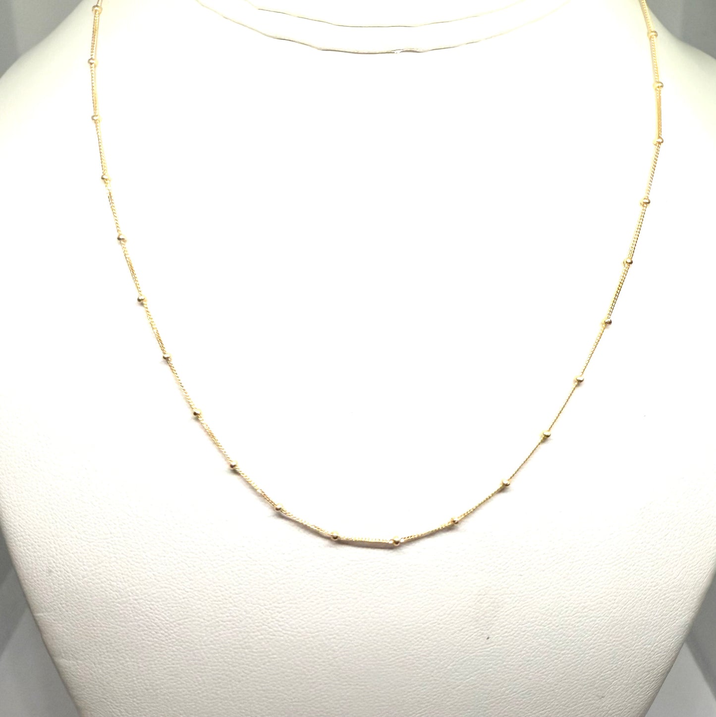 14K Solid Gold Satellite Chain with Beads Necklace