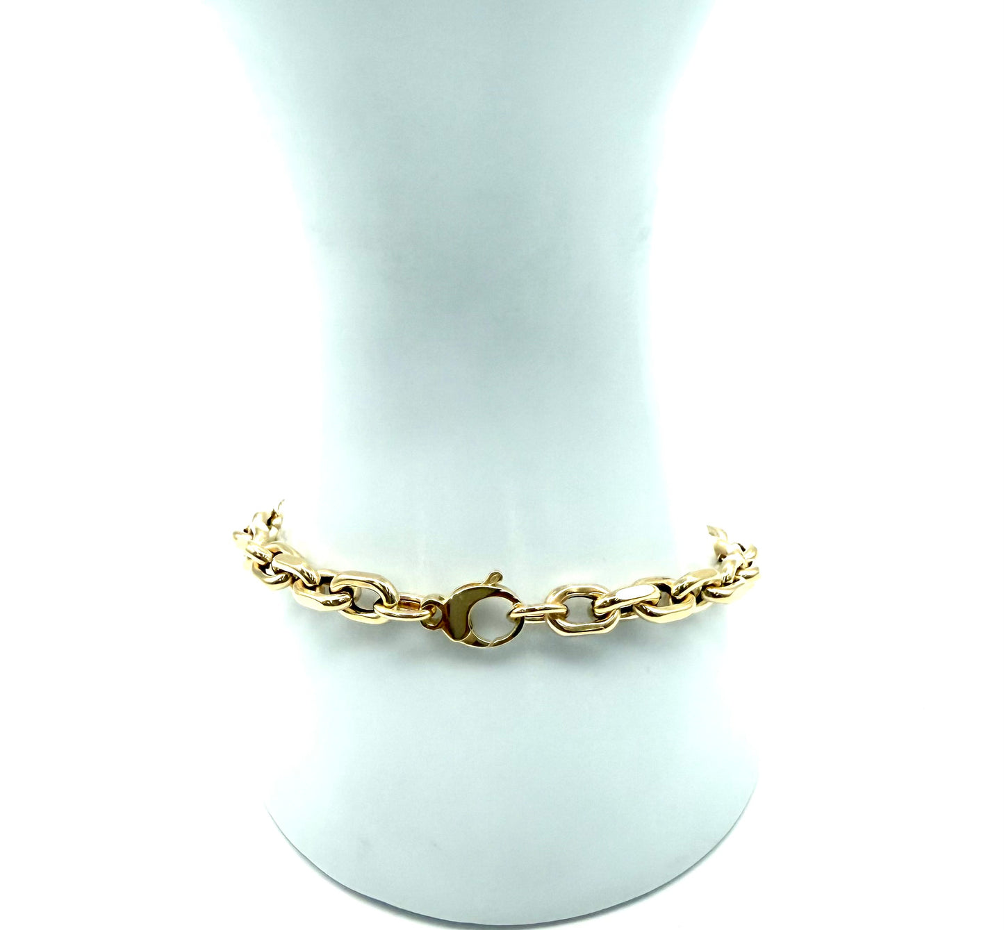 14K Solid Gold Thick Flat Cable Chain Bracelet