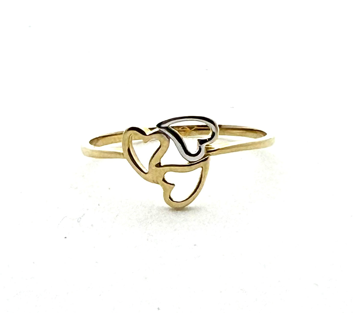14K Solid Gold Three Hearts Ring