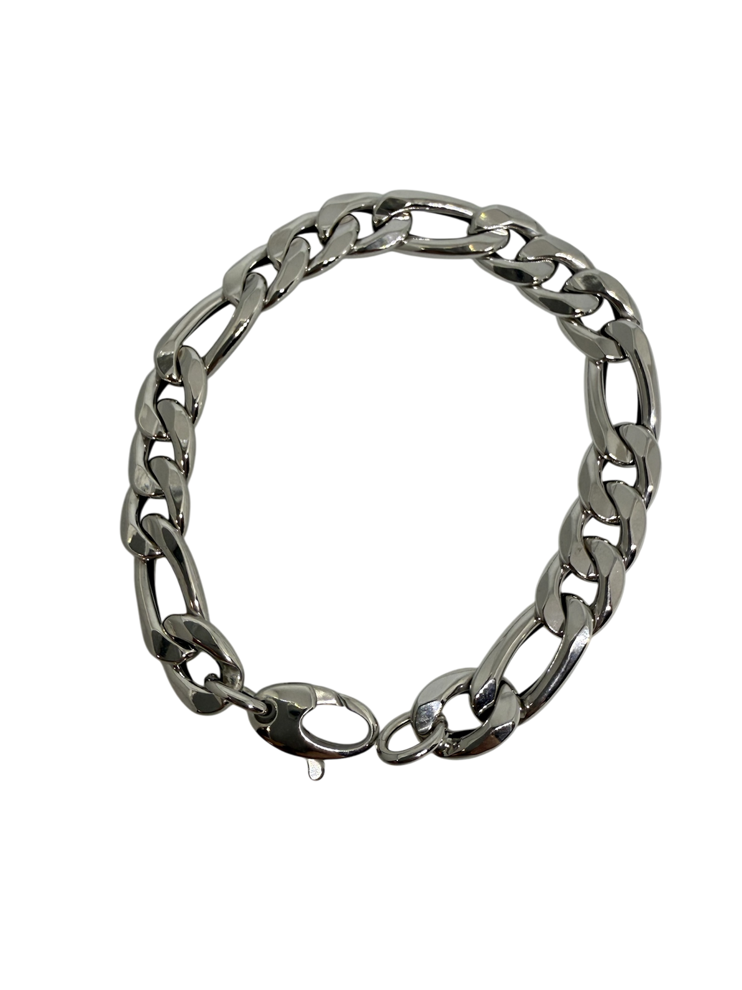 14K Solid White Gold Figaro Chain Bracelet