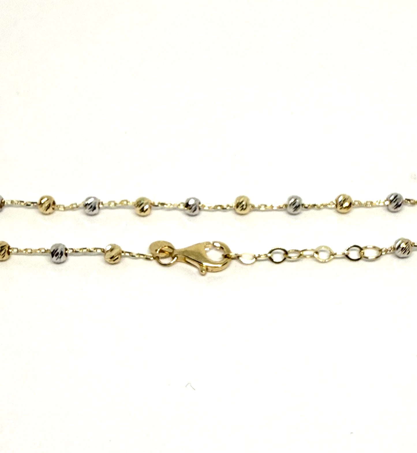 14K Solid Gold Cable Chain with Beads Bracelet