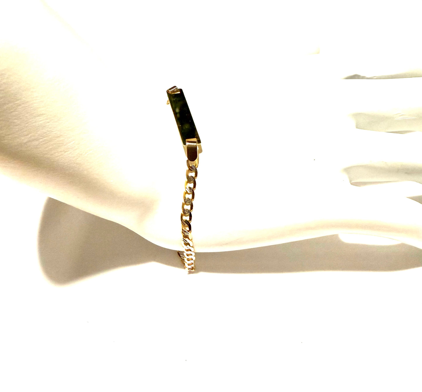 14K Solid Gold Two Tone Flat Cuban Link Chain ID Bracelet