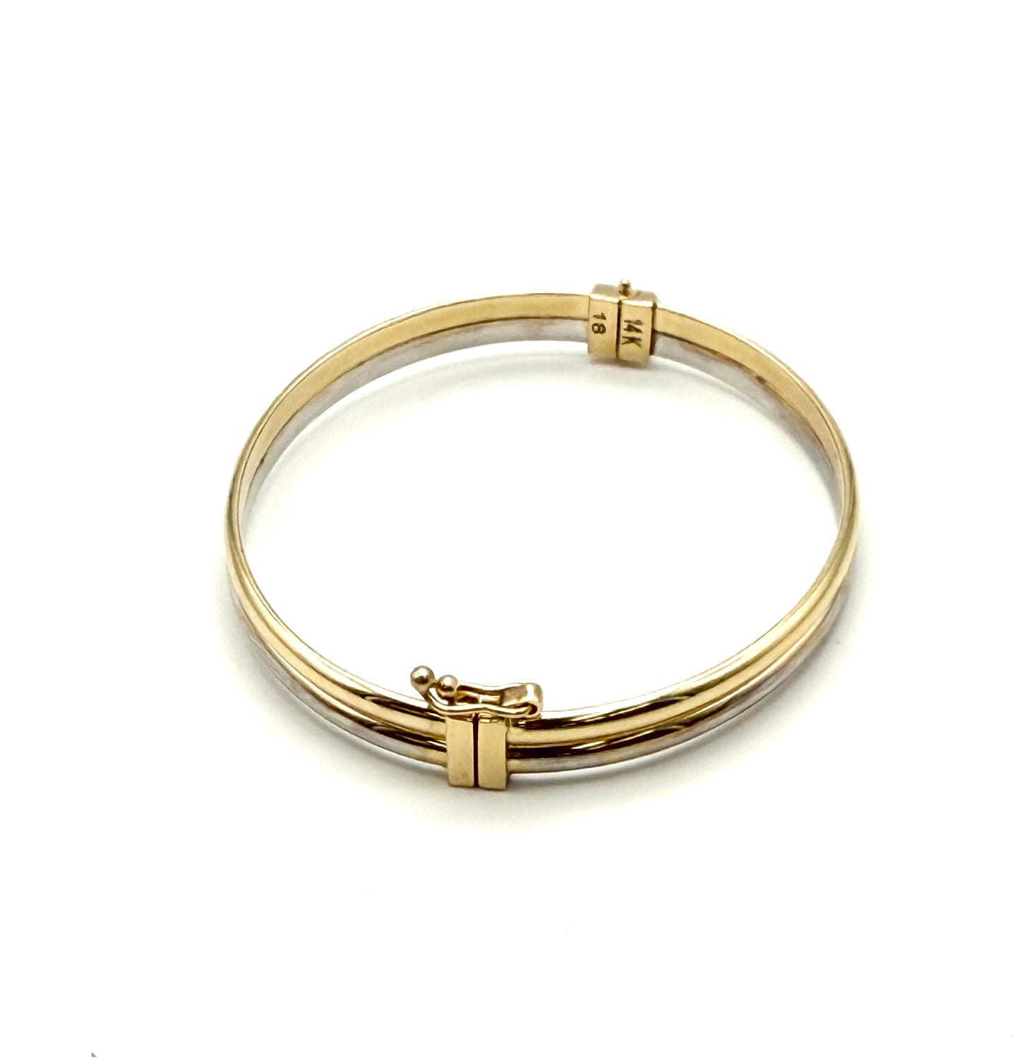 14K Solid Gold Two Tone Bangle