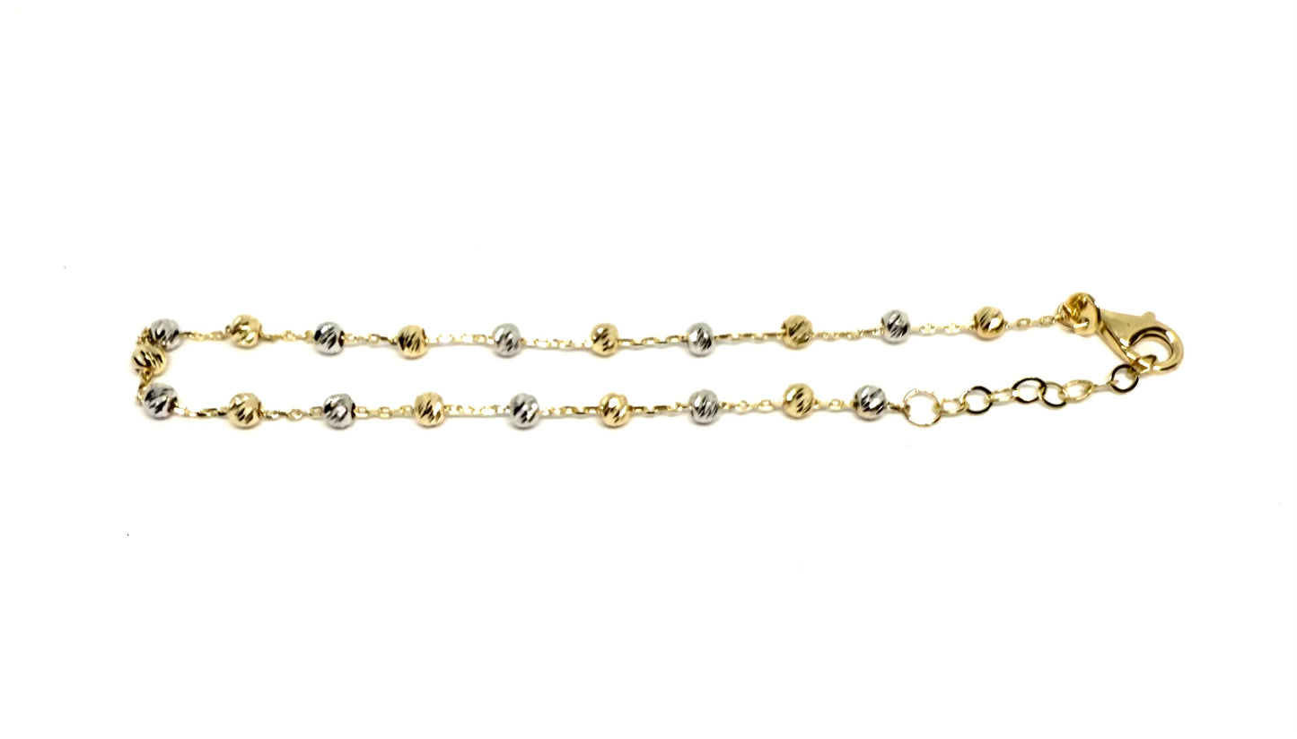 14K Solid Gold Cable Chain with Beads Bracelet