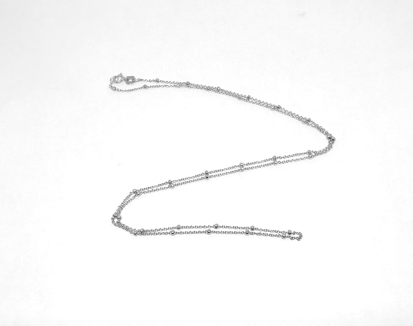 14K Solid White Gold Cable Chain with Beads Necklace