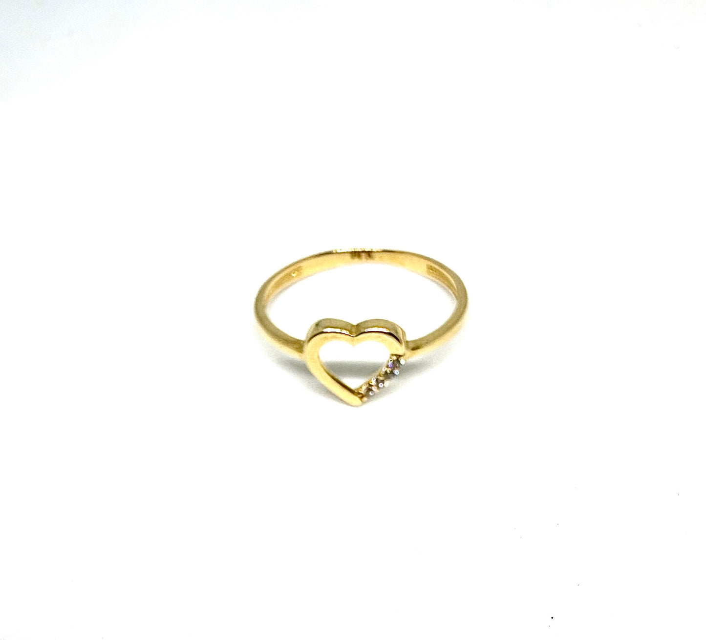 14K Solid Gold Heart Outline with Zirconia Accent Ring