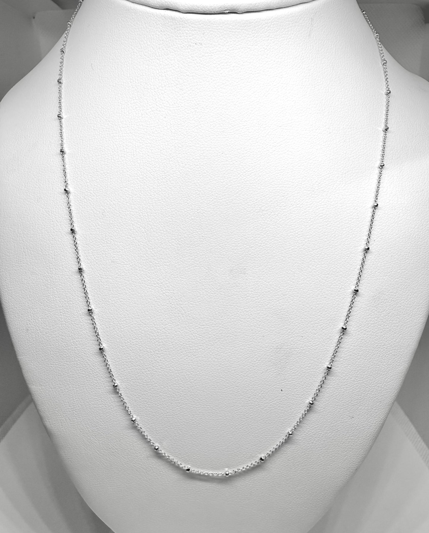 14K Solid White Gold Cable Chain with Beads Necklace