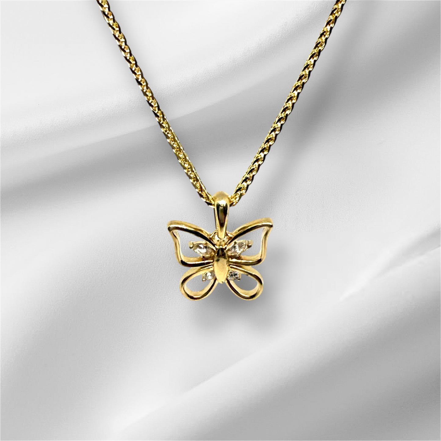 14K Solid Gold Butterfly with CZ Pendant