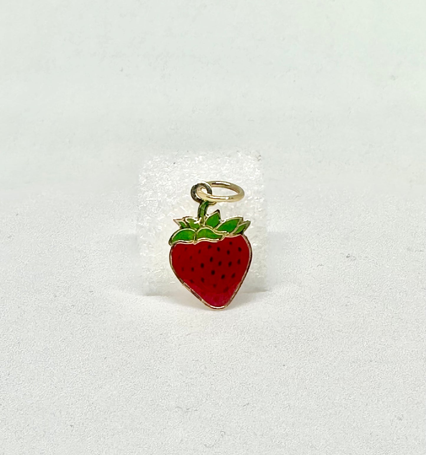 14K Solid Gold Enameled Strawberry Pendant