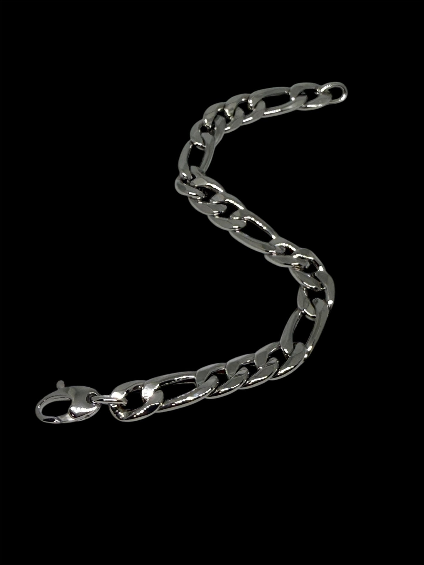 14K Solid White Gold Figaro Chain Bracelet