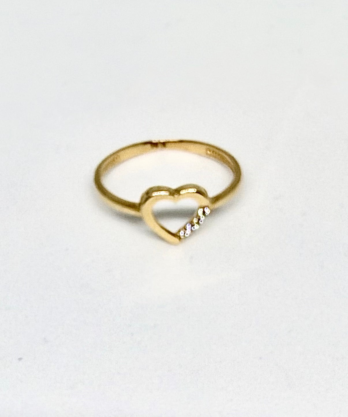 14K Solid Gold Heart Outline with Zirconia Accent Ring