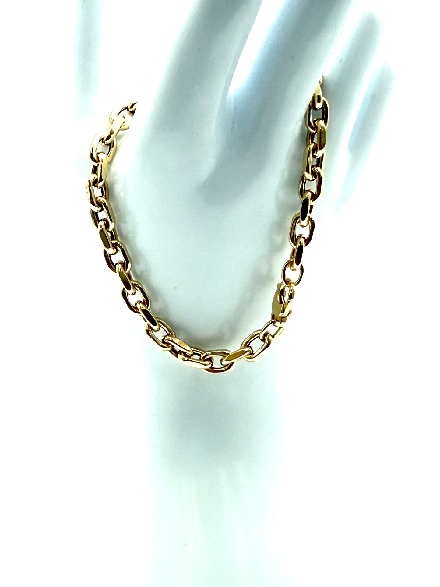 14K Solid Gold Thick Flat Cable Chain Bracelet