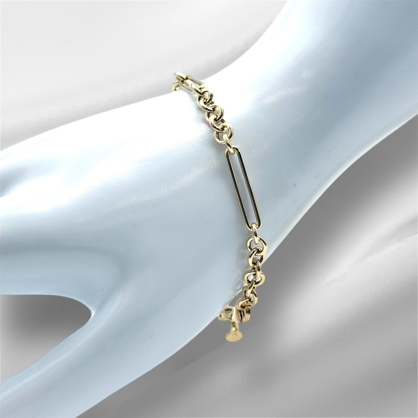 14K Solid Gold Paperclip Rolo Chain Bracelet
