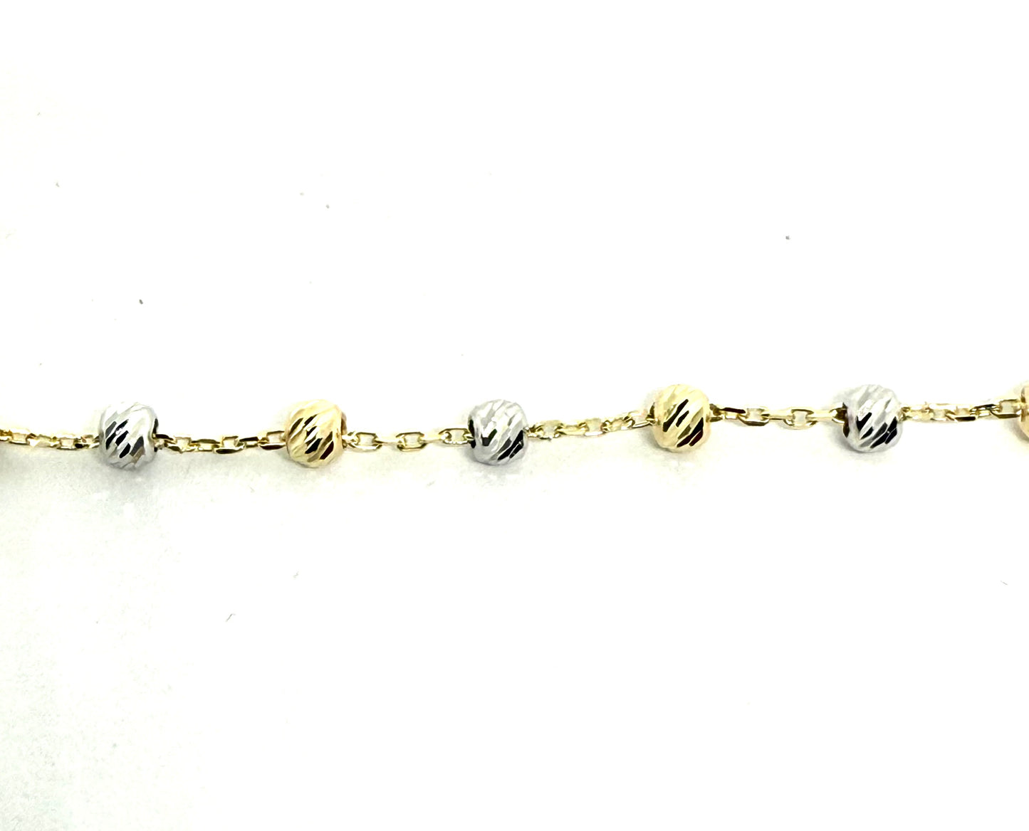 14K Solid Gold Cable Chain with Beads Bracelet