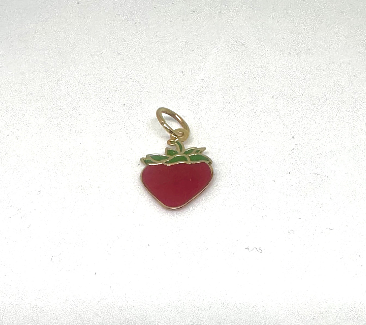 14K Solid Gold Enameled Strawberry Pendant