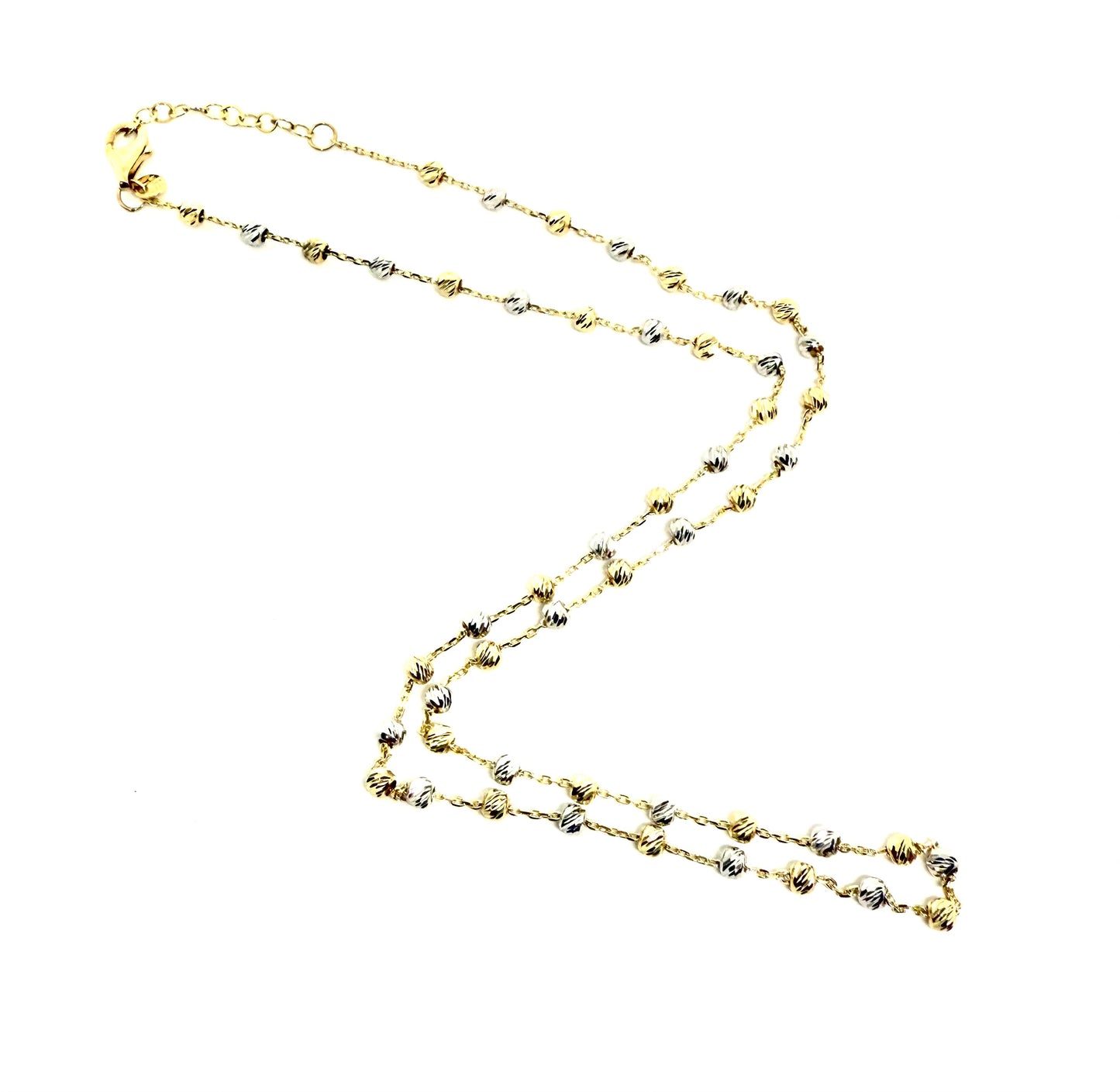 14K Solid Gold Cable Chain with Beads Necklace