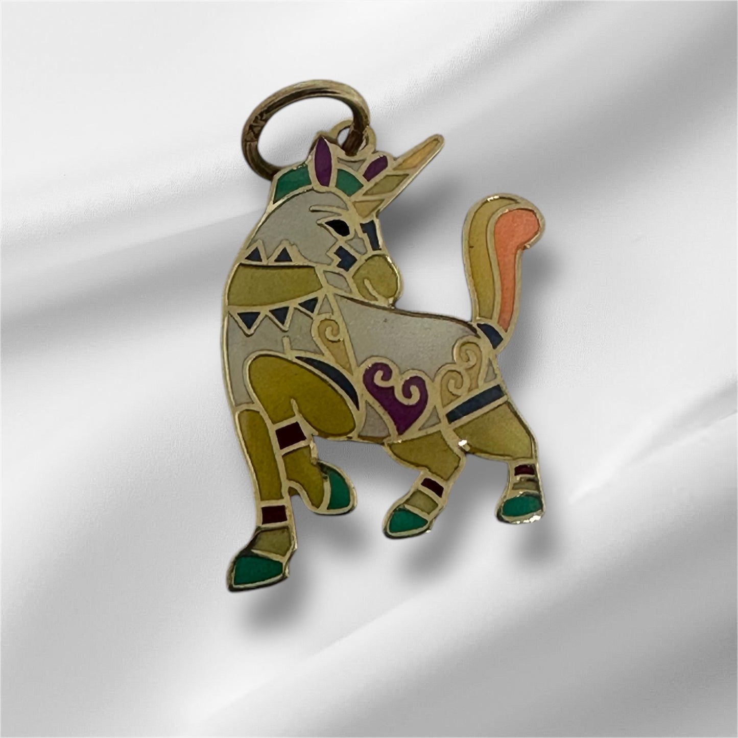 14K Solid Gold Enamel Unicorn Pendant