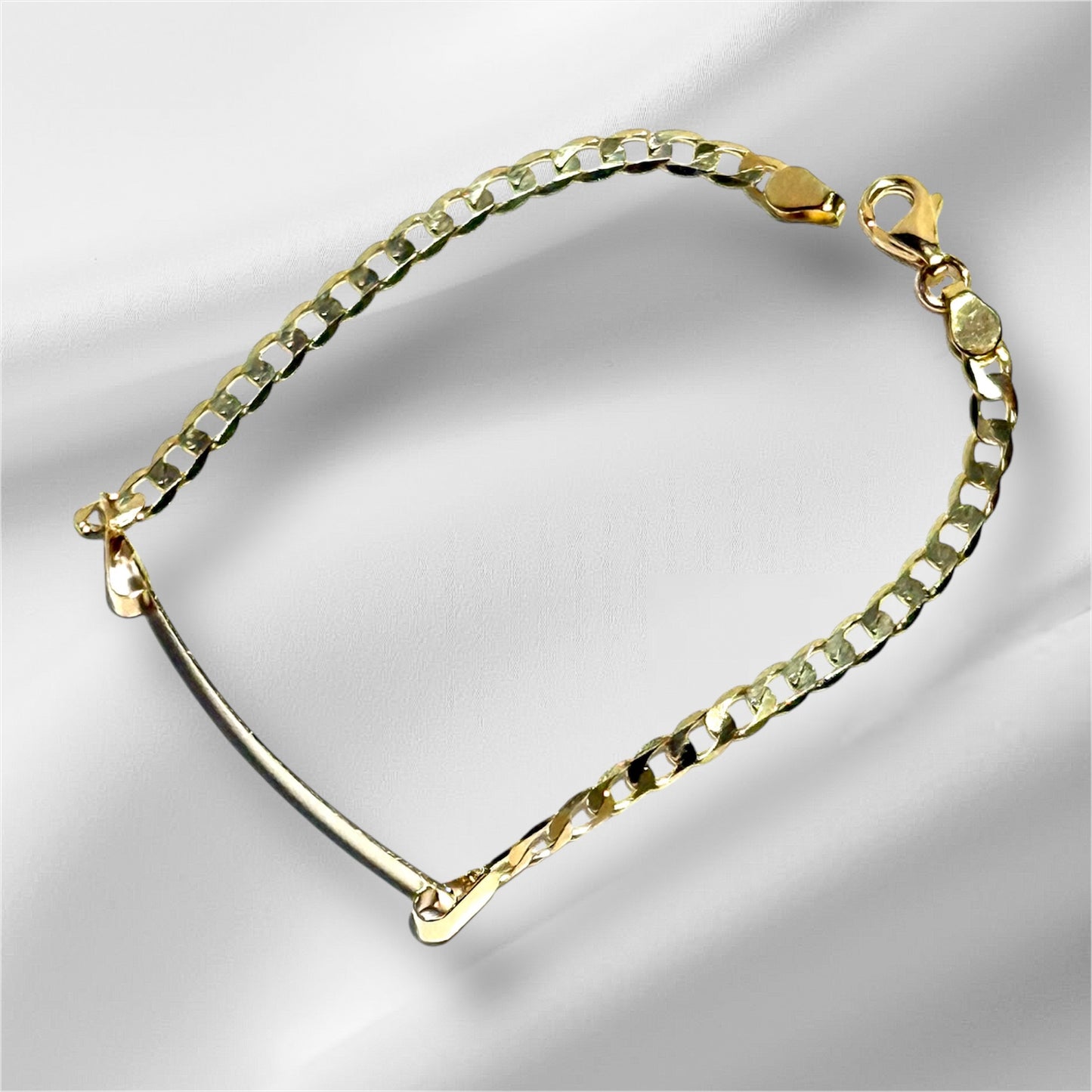 14K Solid Gold Flat Cuban Link Chain ID Bracelet (Free Engraving)