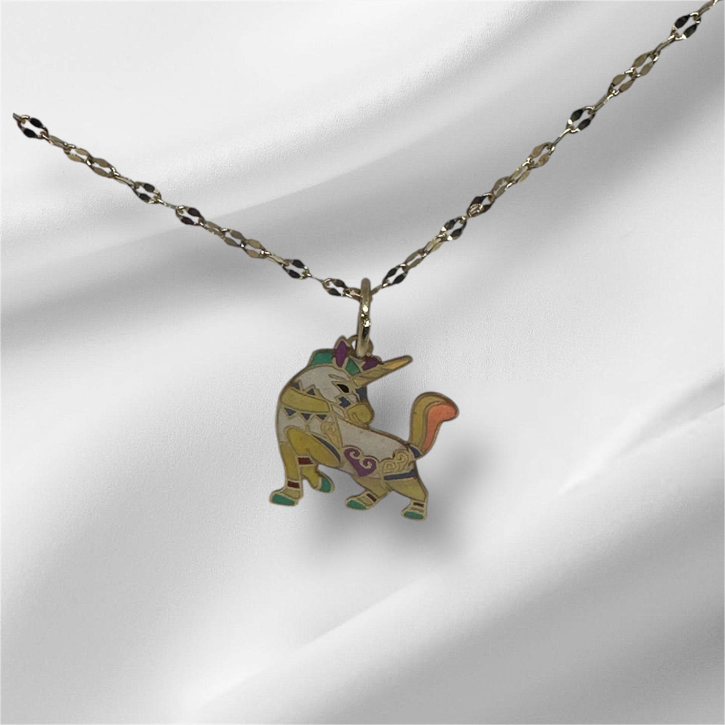 14K Solid Gold Enamel Unicorn Pendant