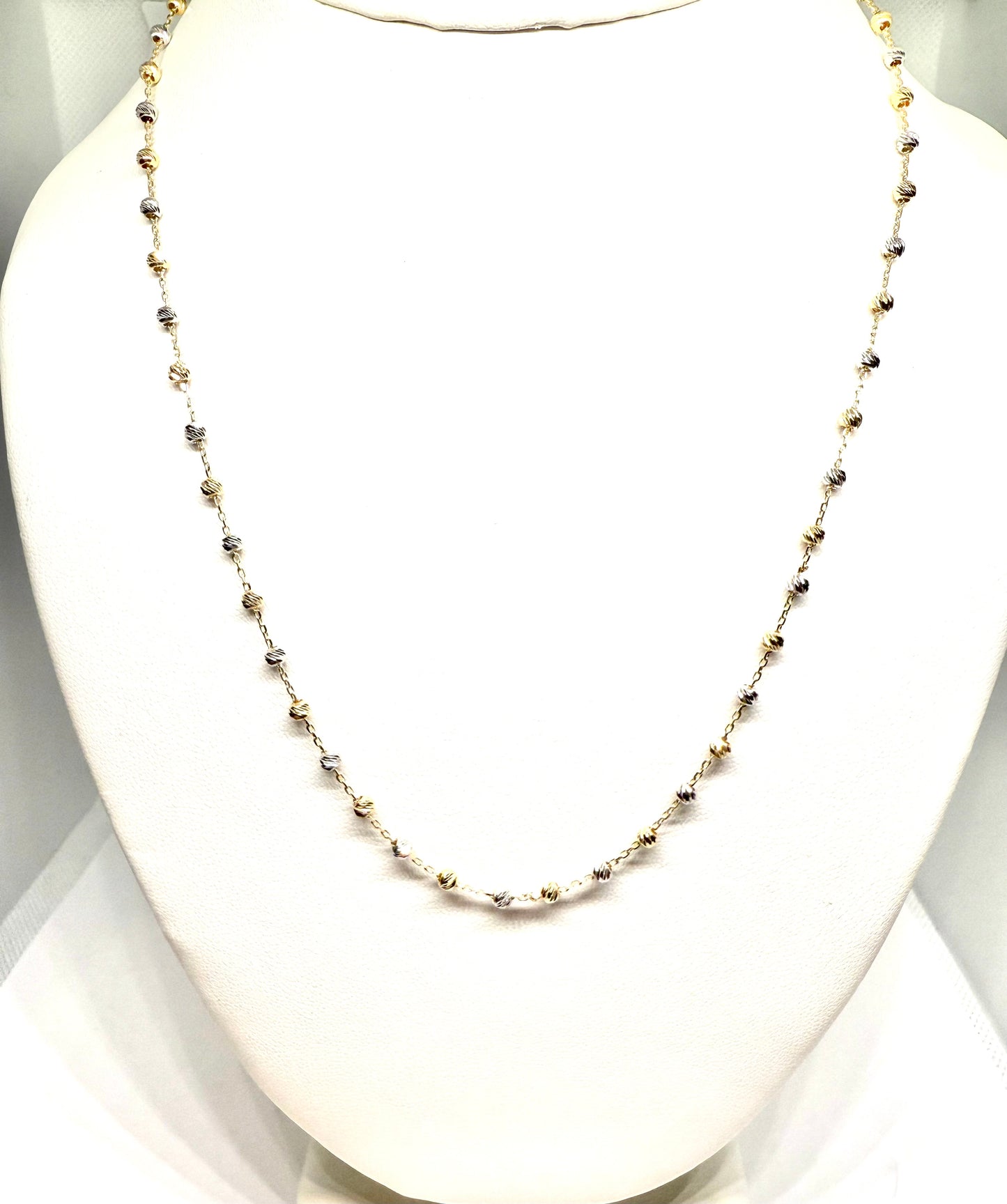 14K Solid Gold Cable Chain with Beads Necklace