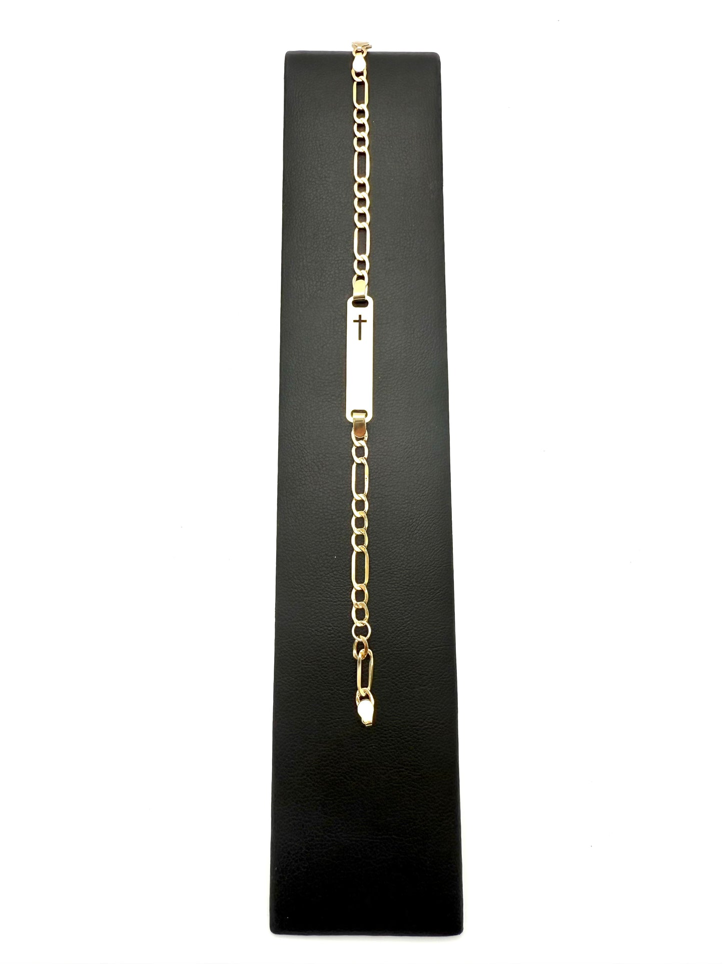 14K Solid Gold Figaro Chain ID Bracelet