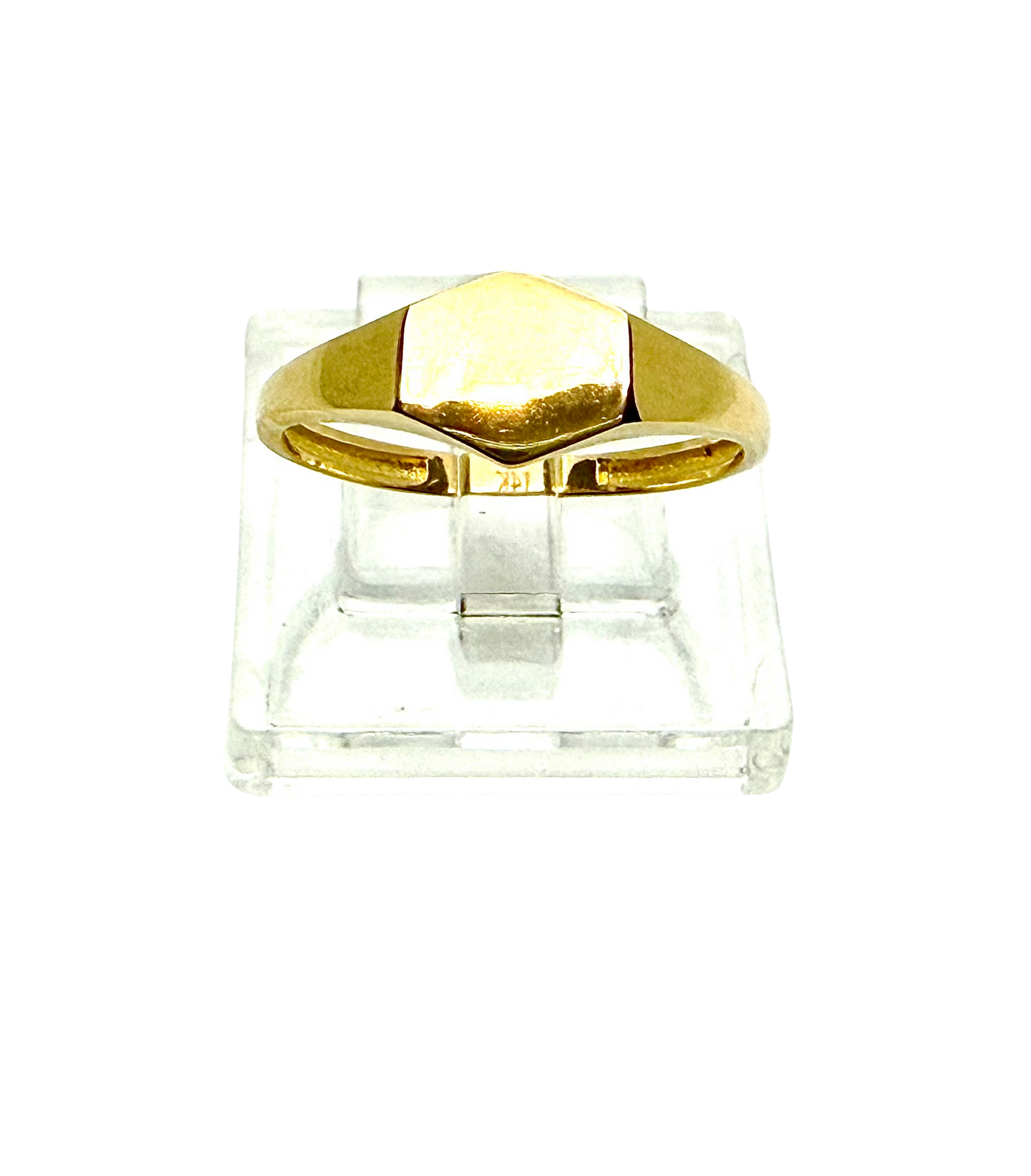 14K Solid Gold Hexagon Signet Ring