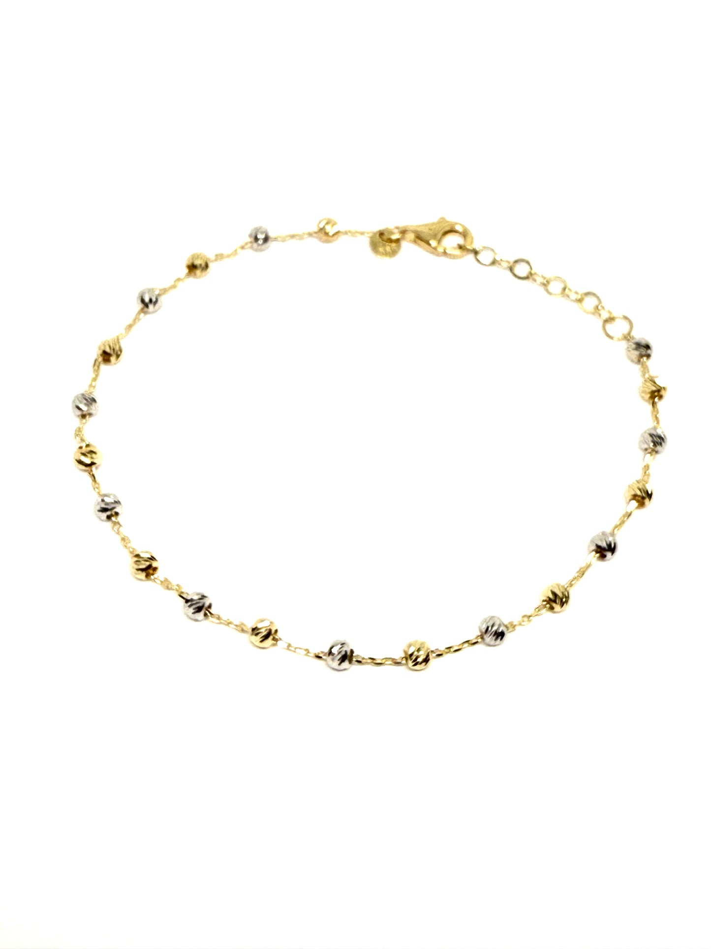 14K Solid Gold Cable Chain with Beads Bracelet