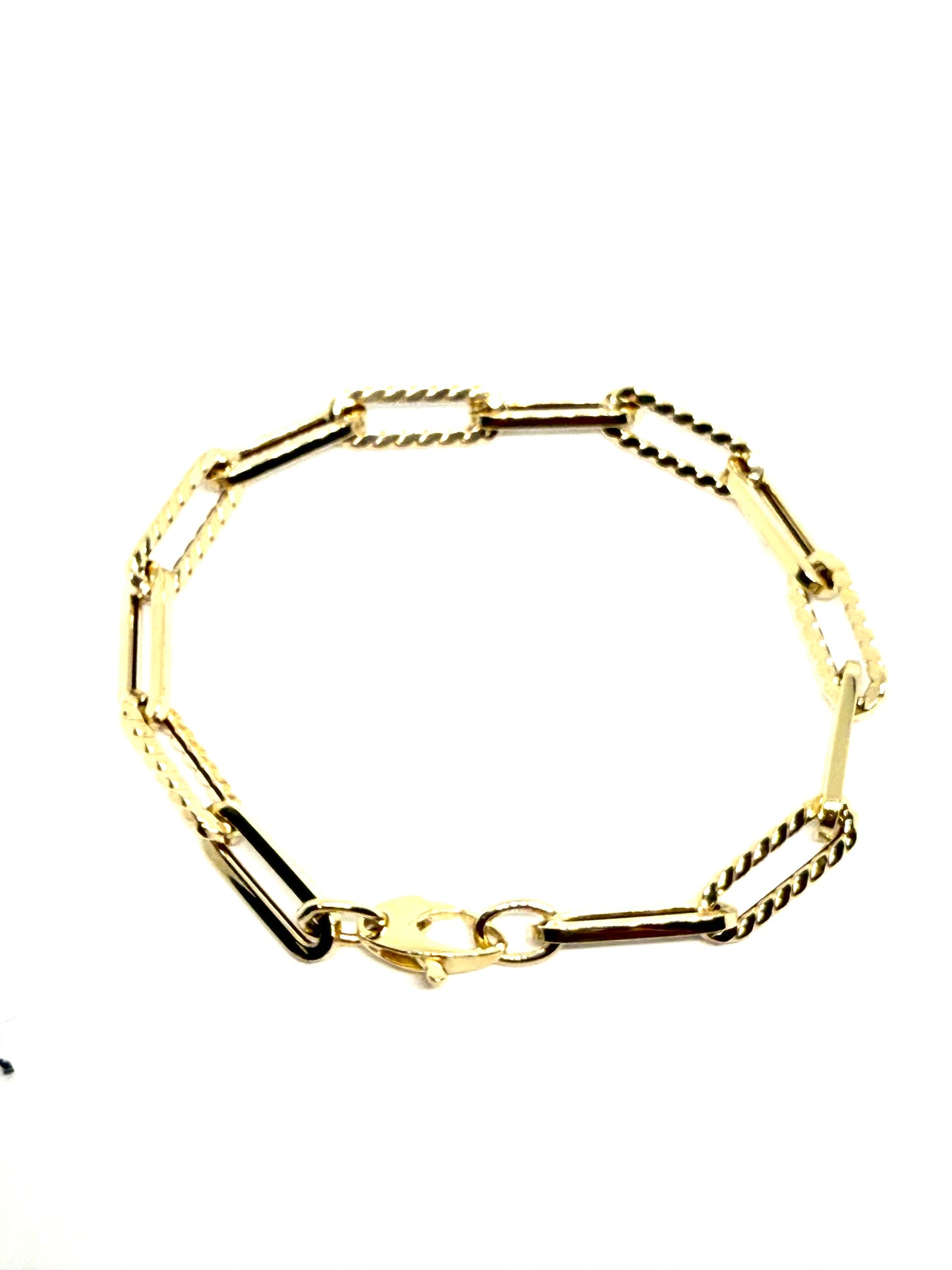 14K Solid Gold Paper Clip Chain Bracelet with Textured Links