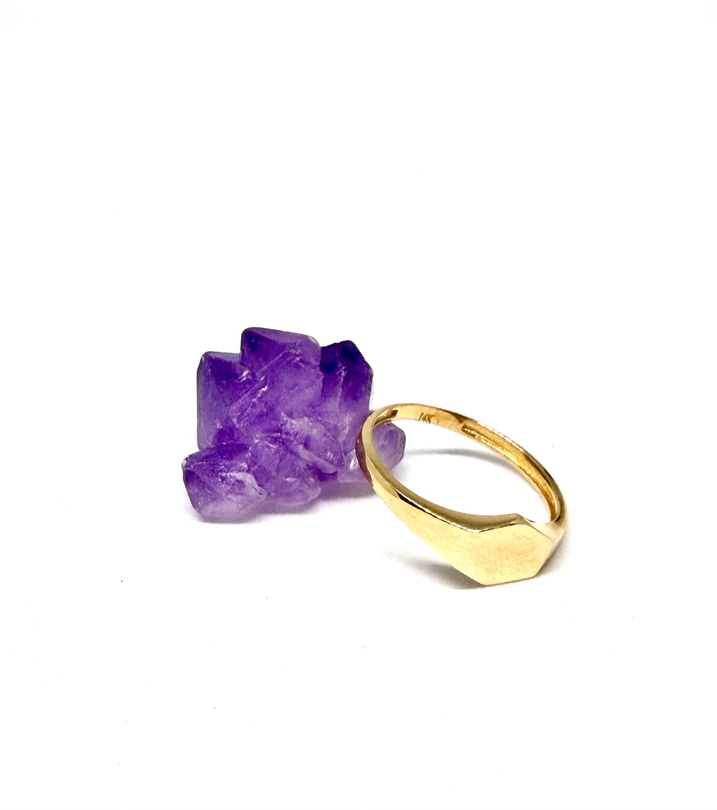 14K Solid Gold Hexagon Signet Ring