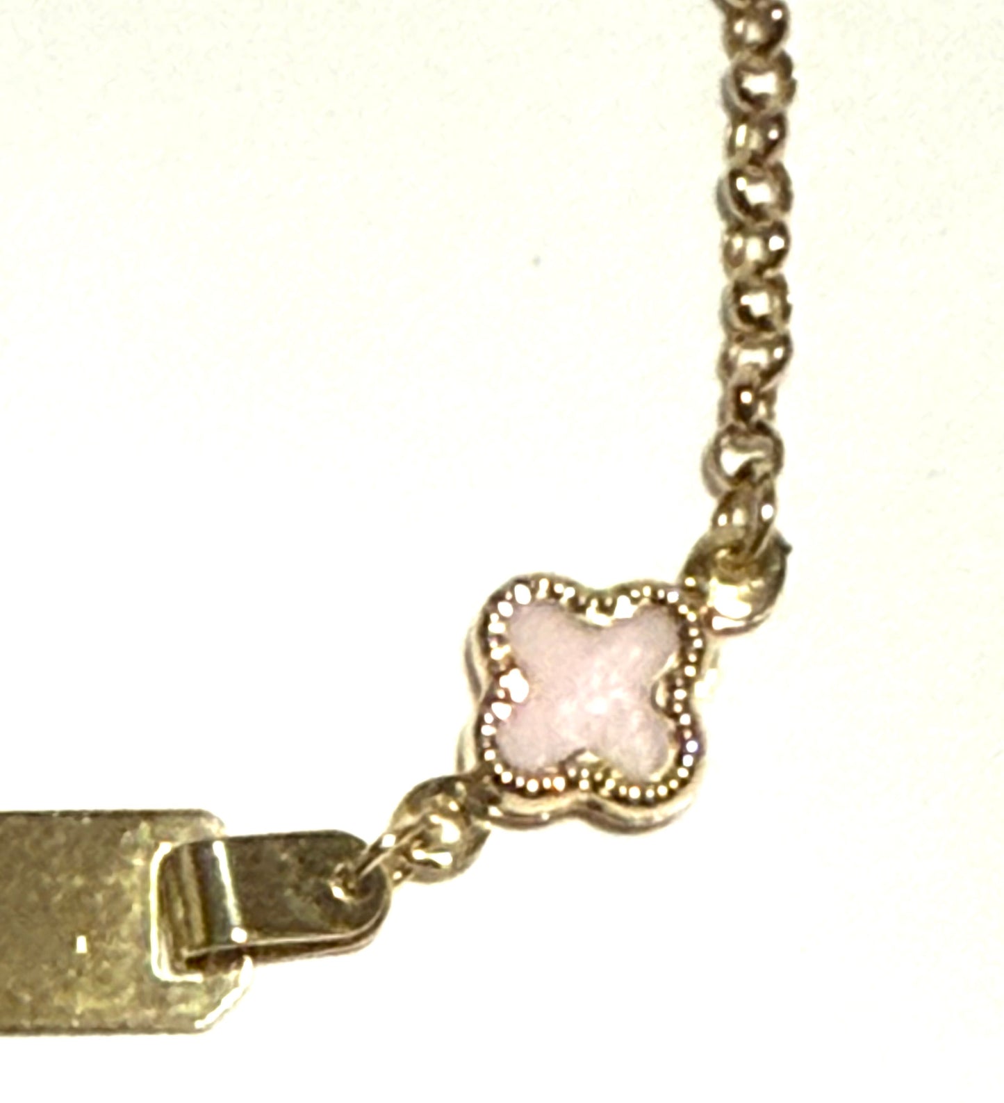 14K Solid Gold Rolo Chain with Four Leaf Clover Accent Baby ID Bracelet (Free Engraving)