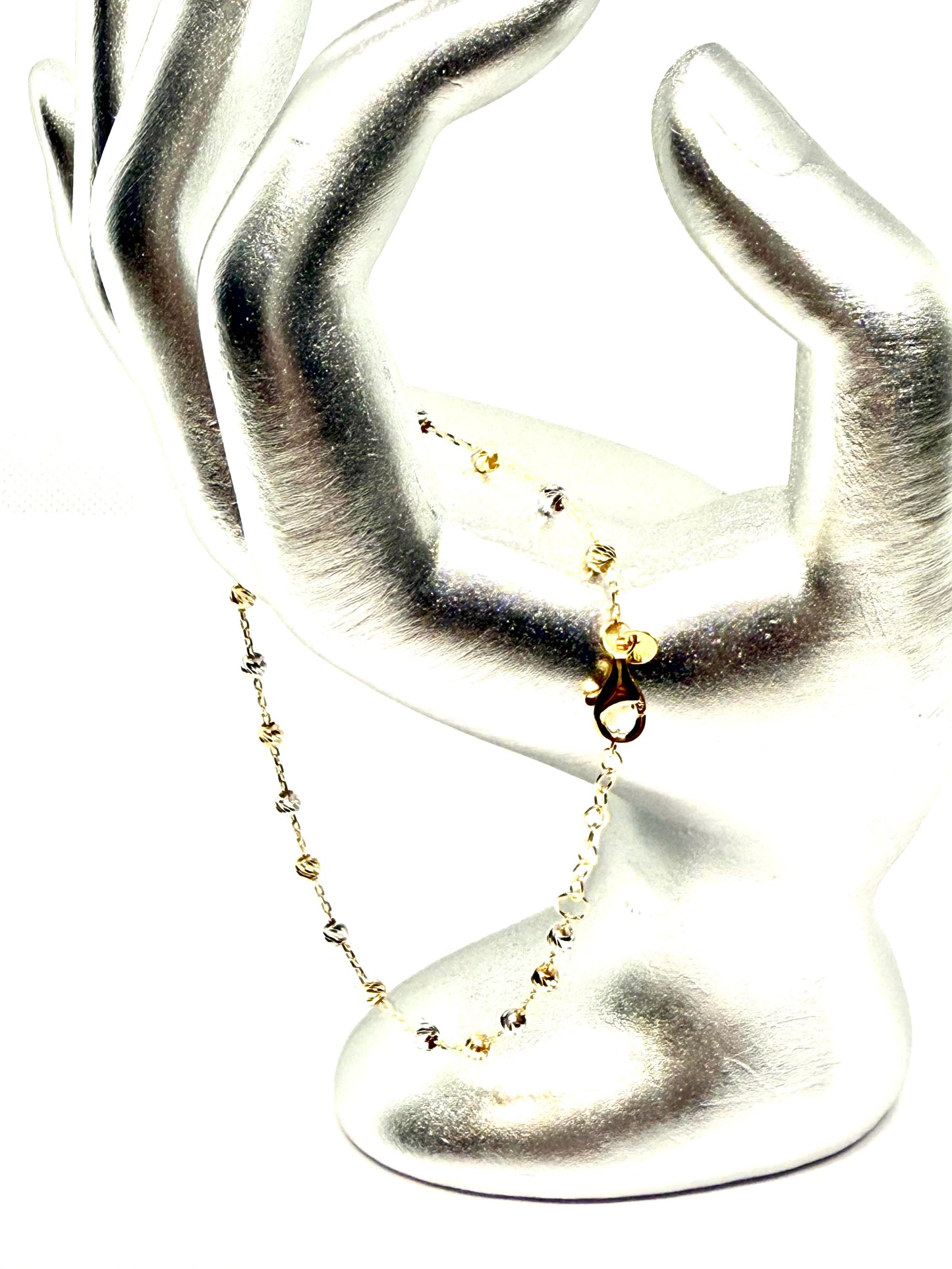 14K Solid Gold Cable Chain with Beads Bracelet