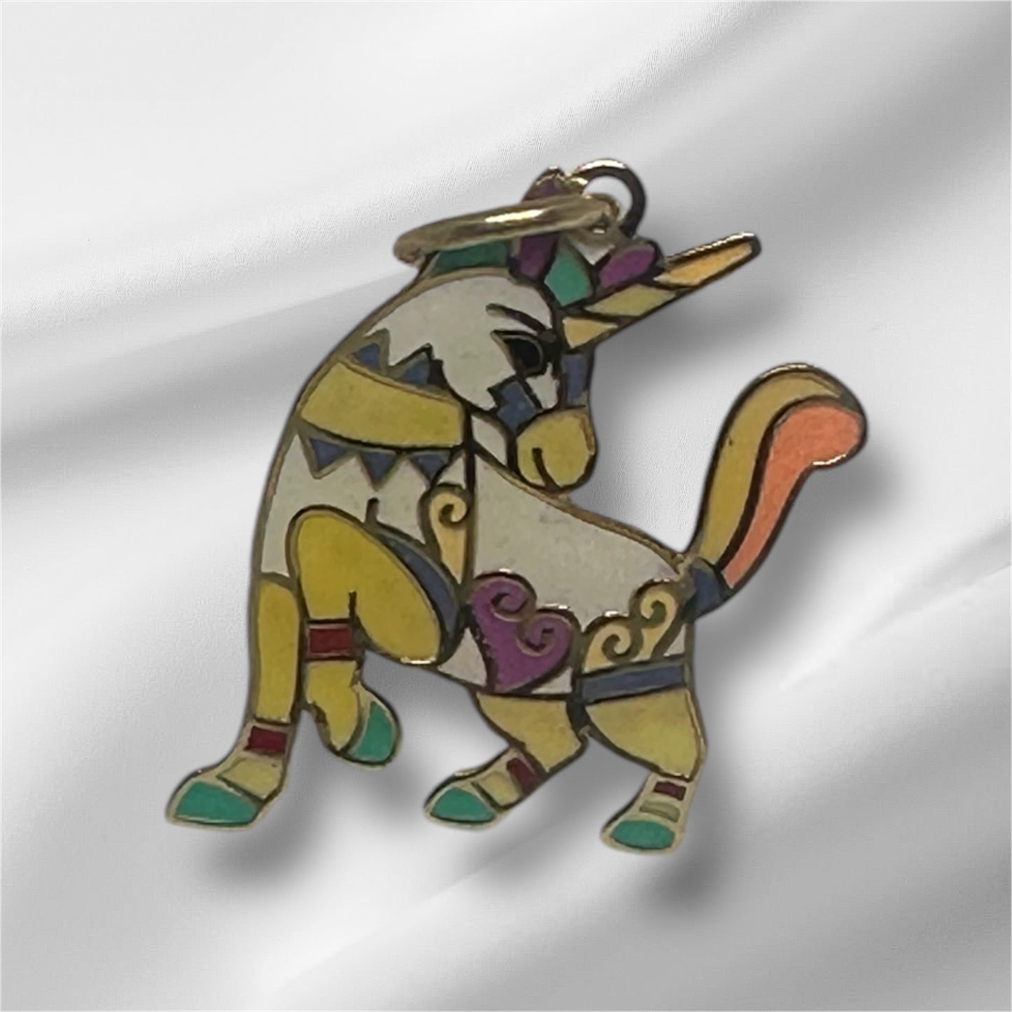 14K Solid Gold Enamel Unicorn Pendant