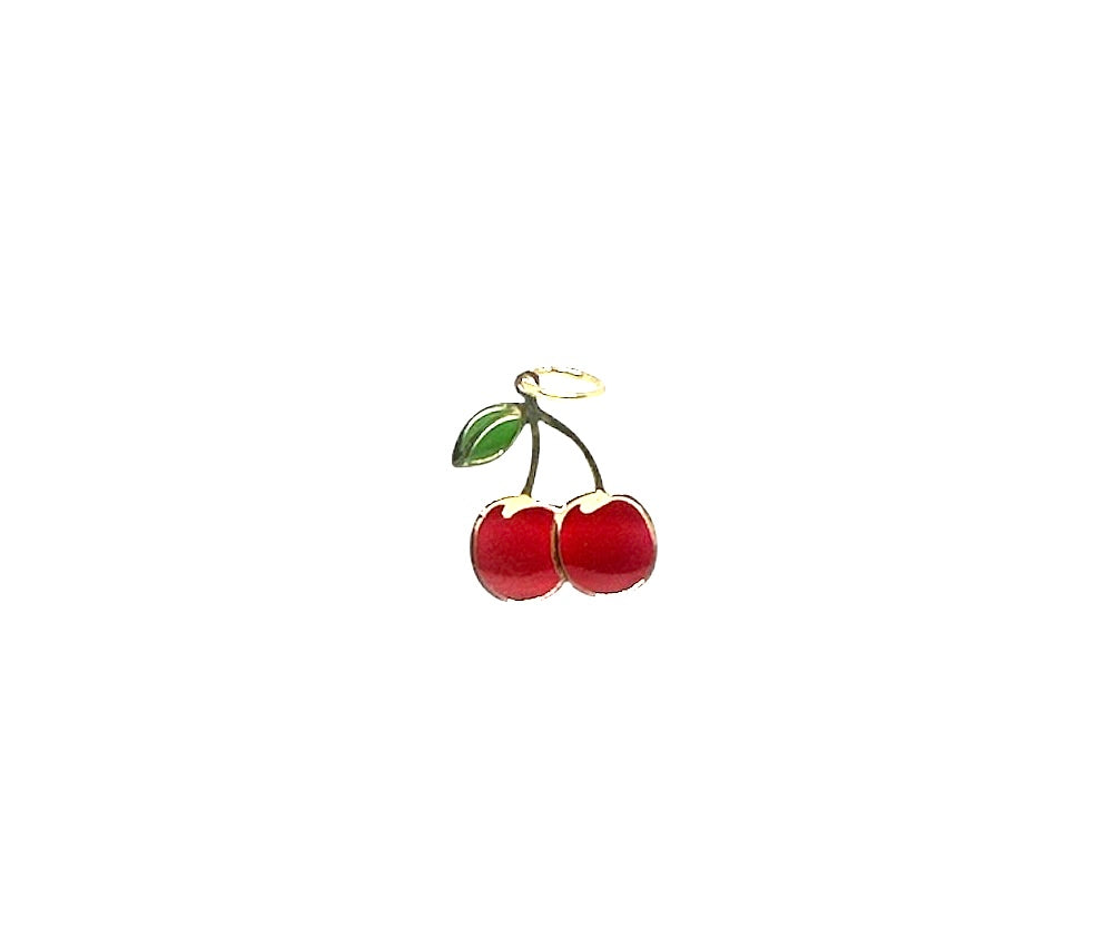 14K Solid Gold Enameled Cherry Pendant