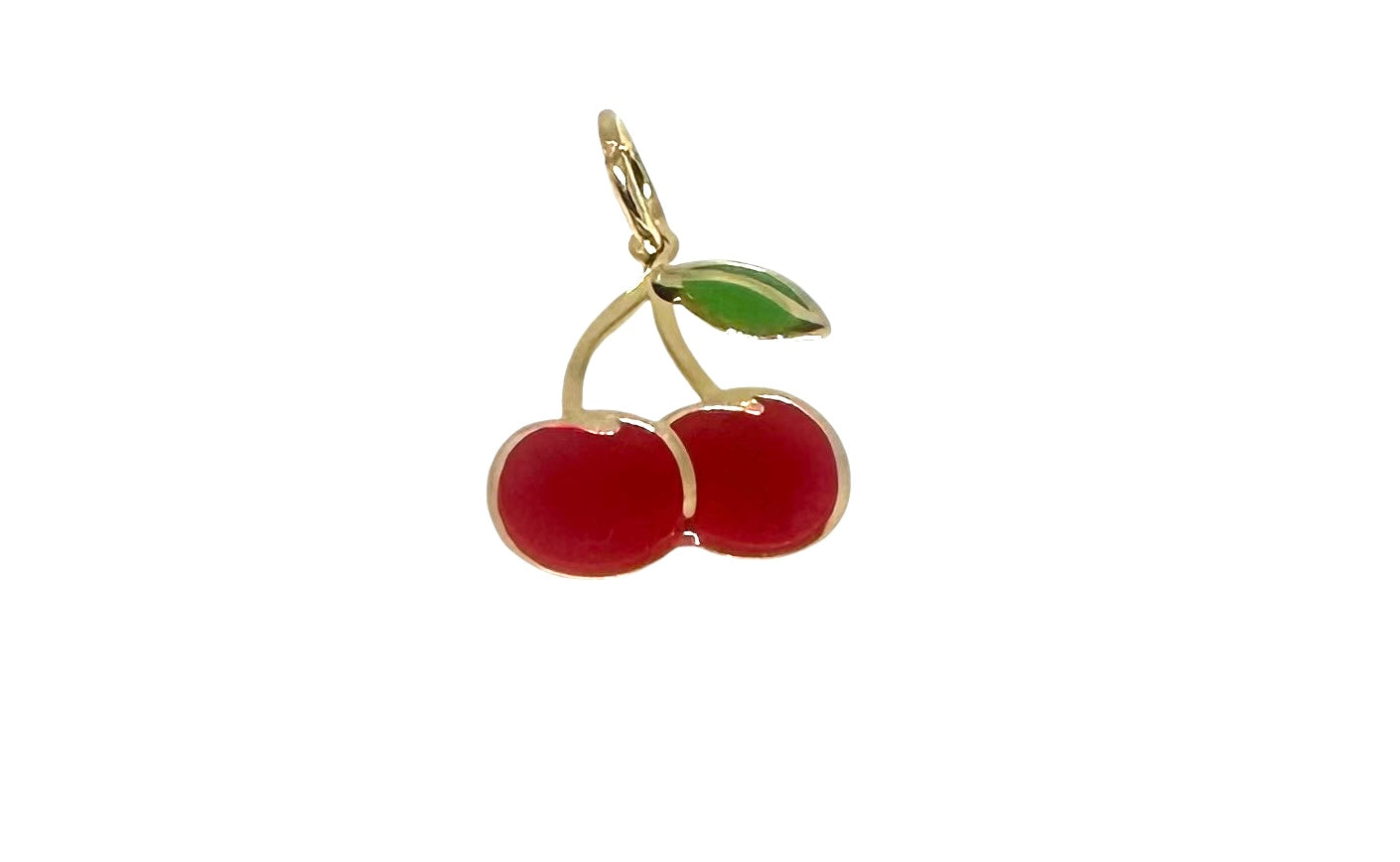 14K Solid Gold Enameled Cherry Pendant