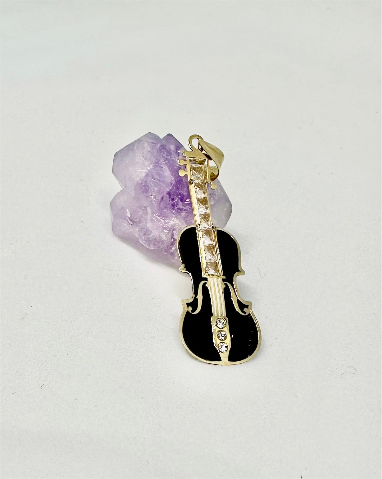 14K Solid Gold Enameled Violin Pendant