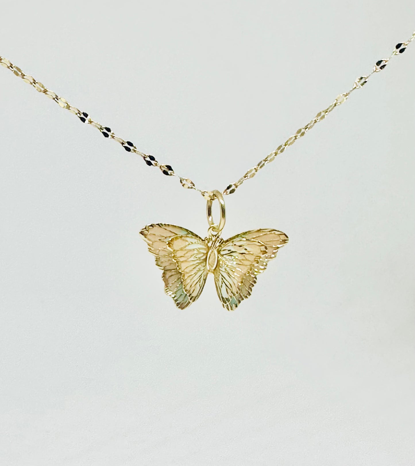 14K Solid Gold 3D Enamel Small Butterfly Pendant