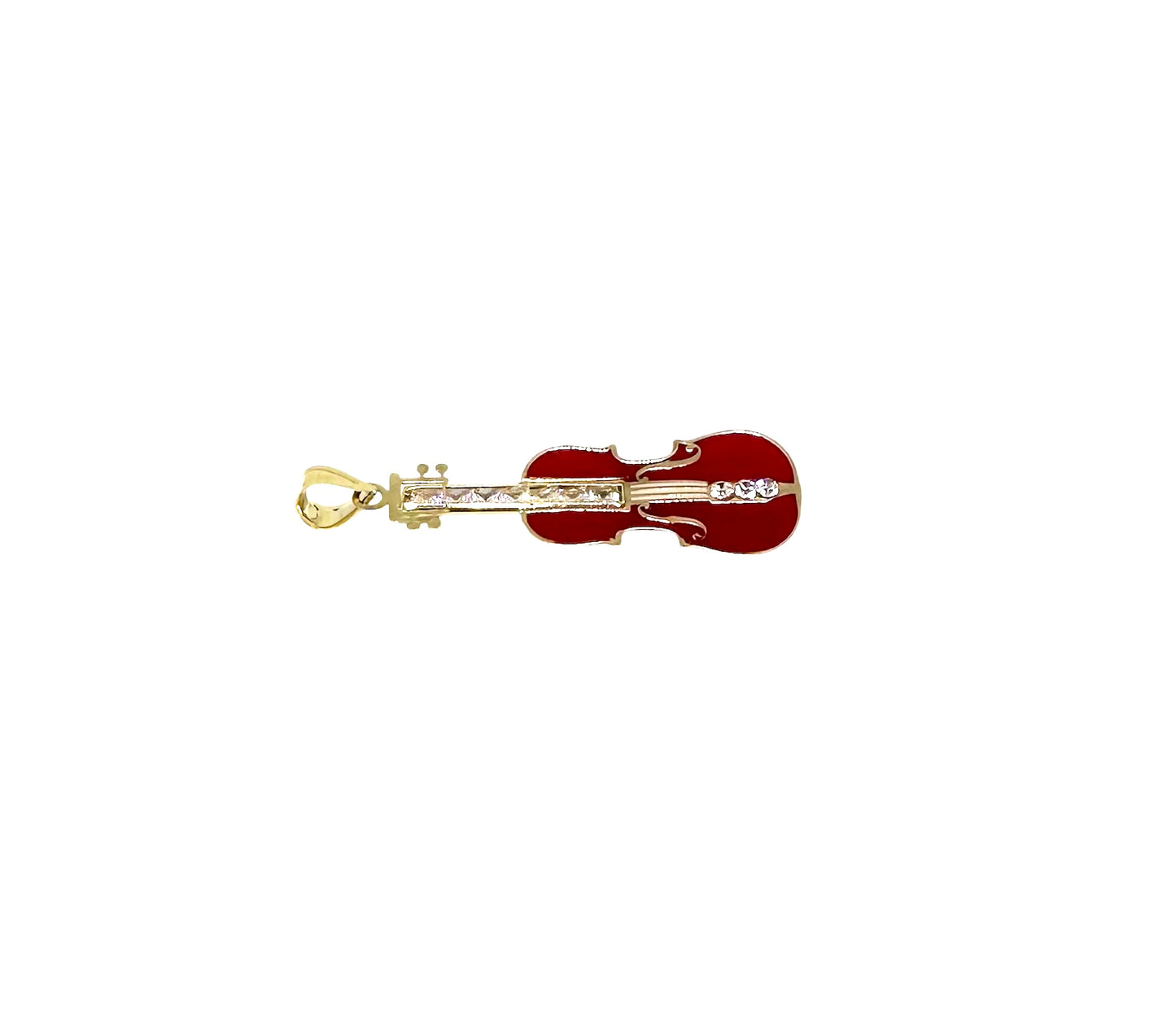 14K Solid Gold Enameled Violin Pendant