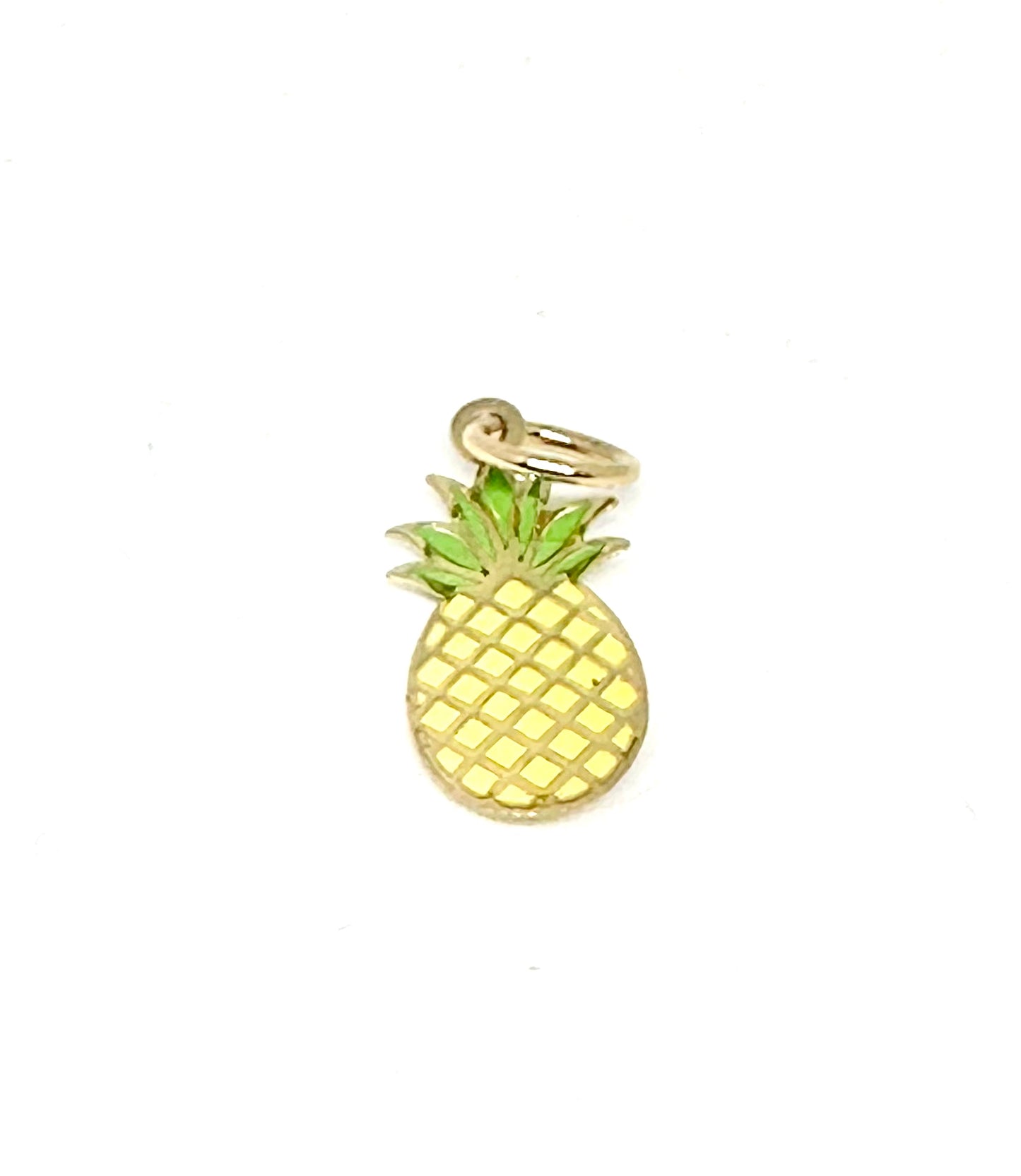 14K Solid Gold Enameled Pineapple Pendant