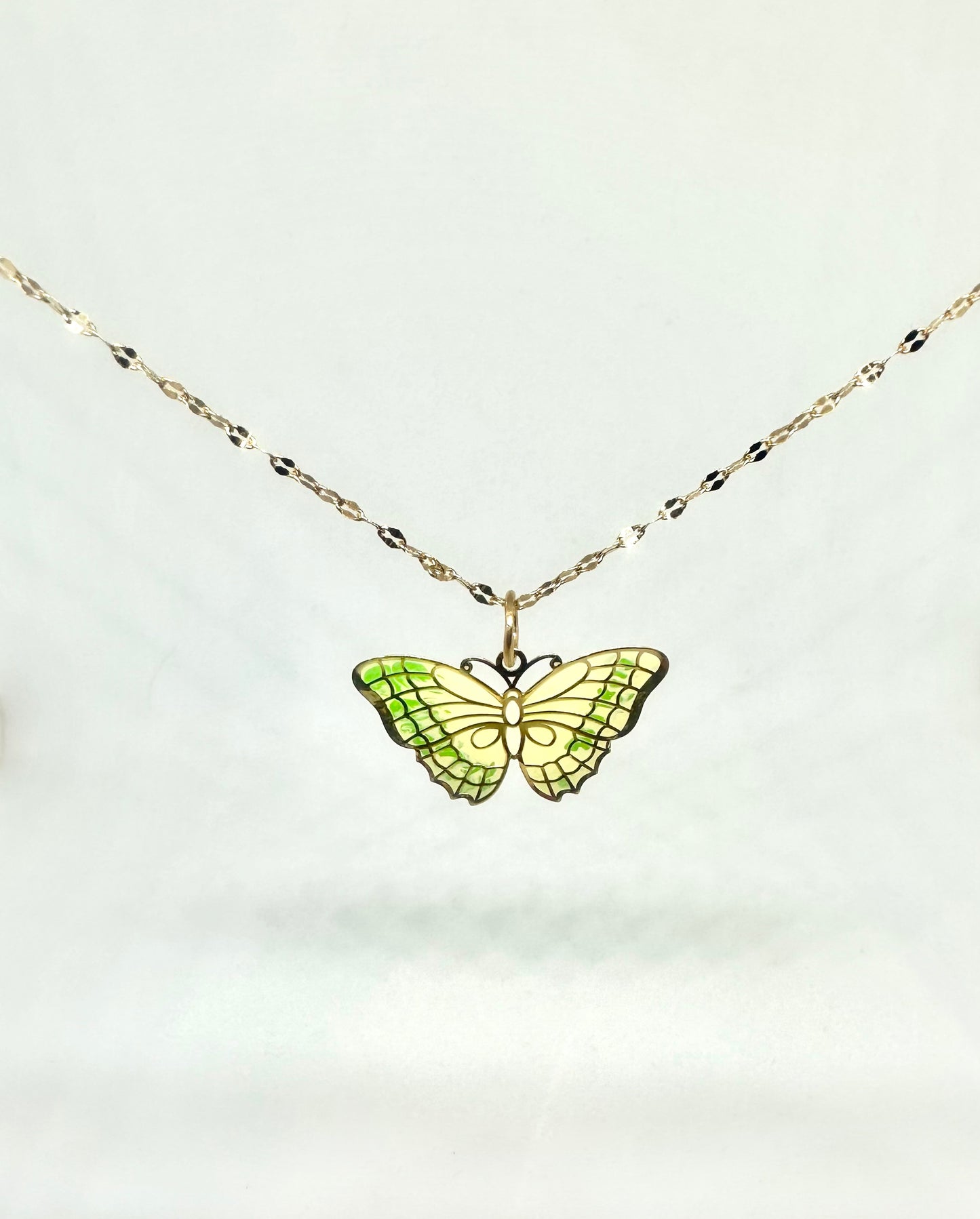 14K Solid Gold Large Butterfly Enameled Pendant