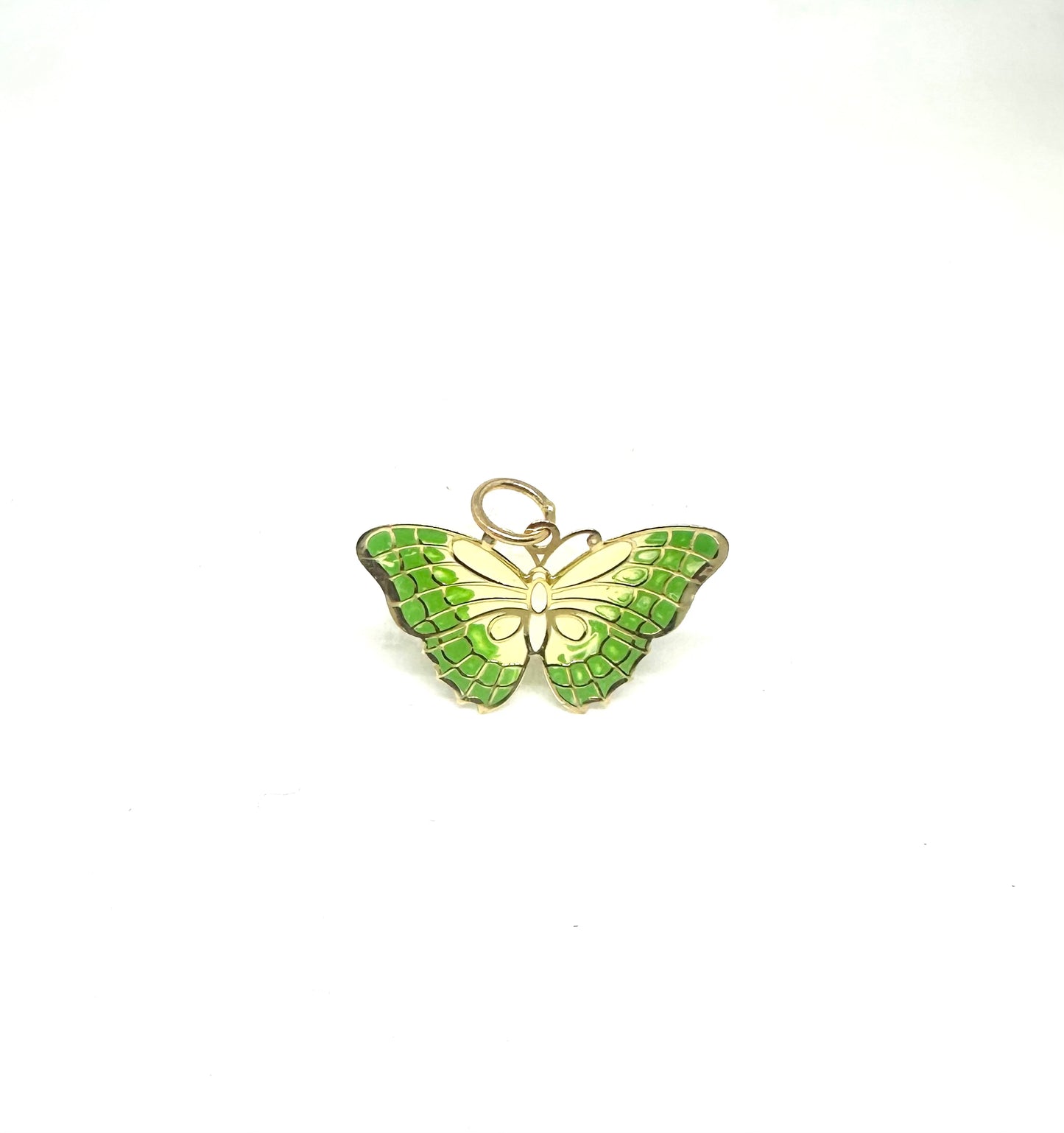 14K Solid Gold Large Butterfly Enameled Pendant