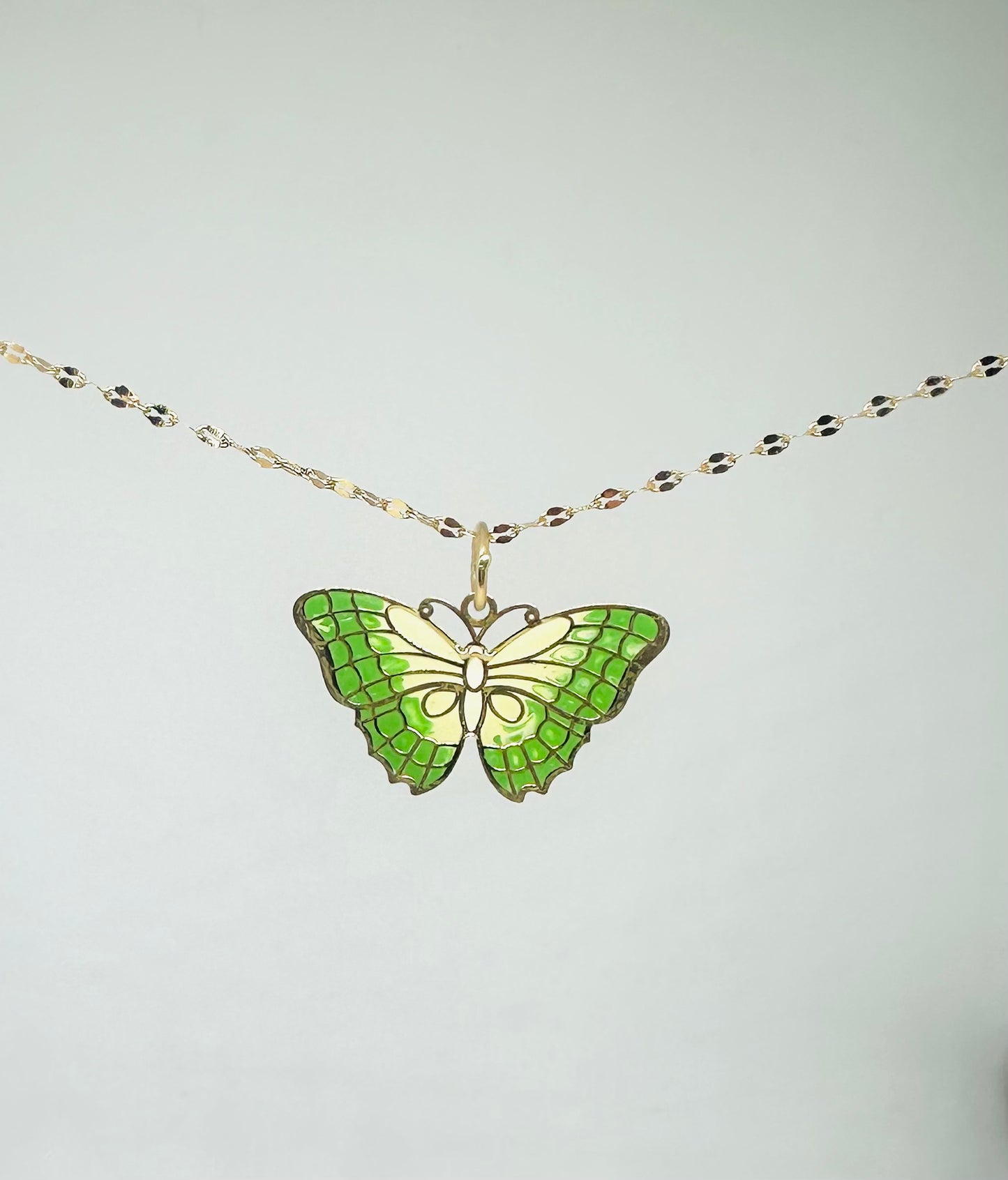 14K Solid Gold Large Butterfly Enameled Pendant