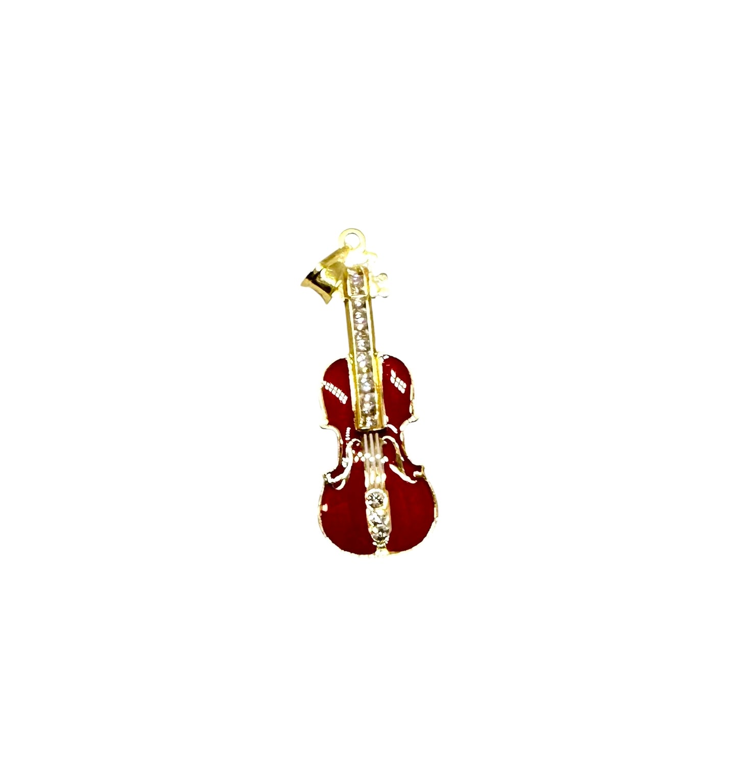 14K Solid Gold Enameled Violin Pendant