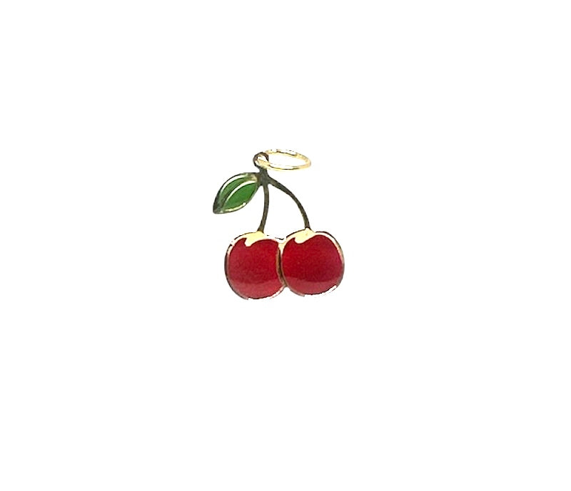 14K Solid Gold Enameled Cherry Pendant