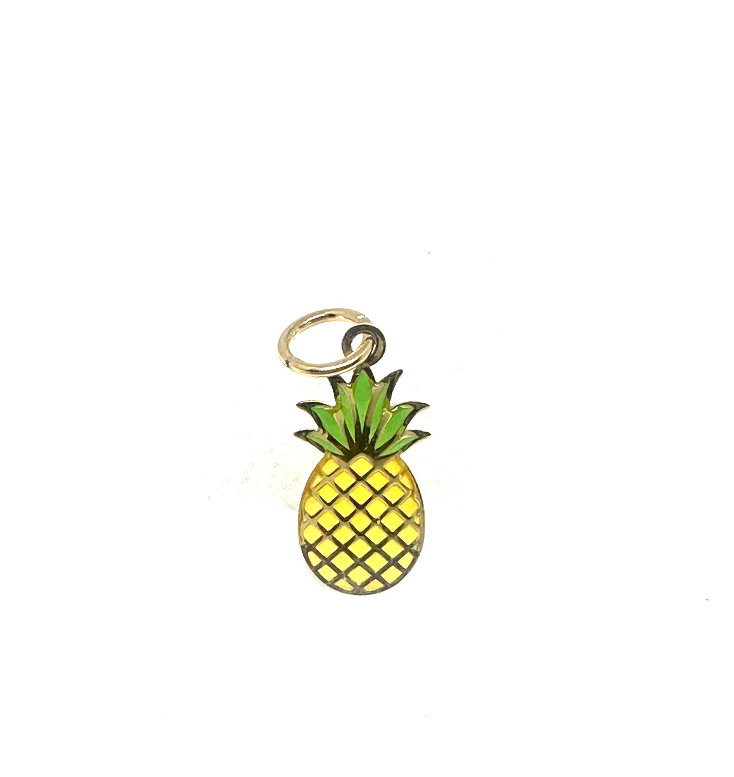 14K Solid Gold Enameled Pineapple Pendant
