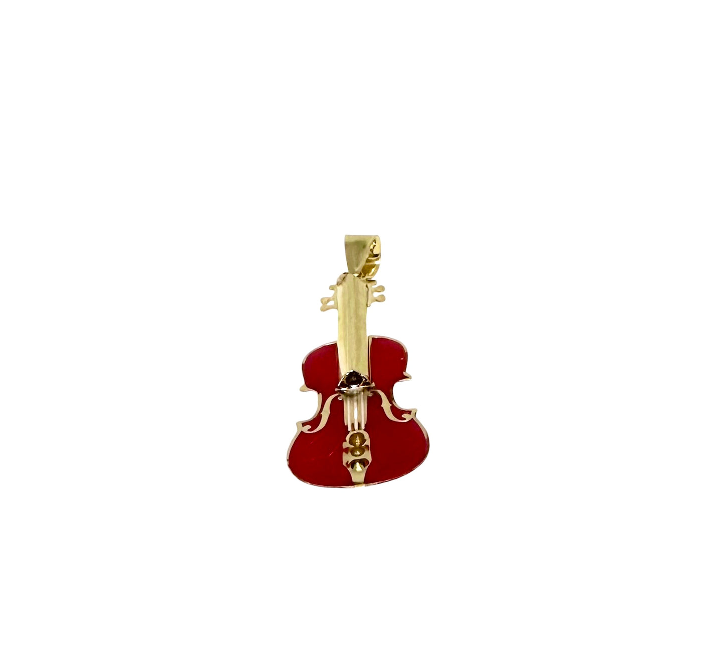 14K Solid Gold Enameled Violin Pendant