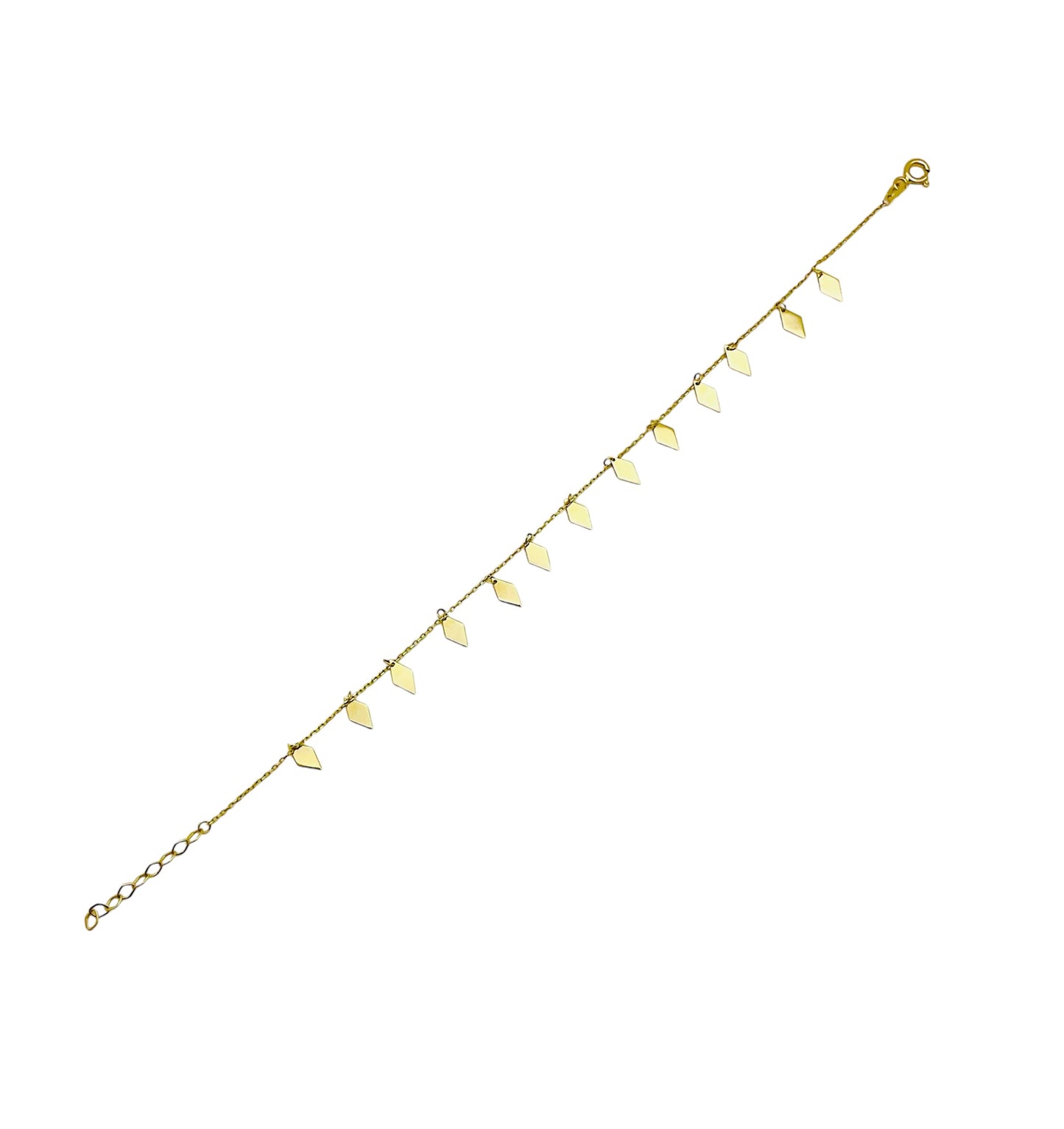 14K Solid Gold Flat Diamond Shape Charm Bracelet