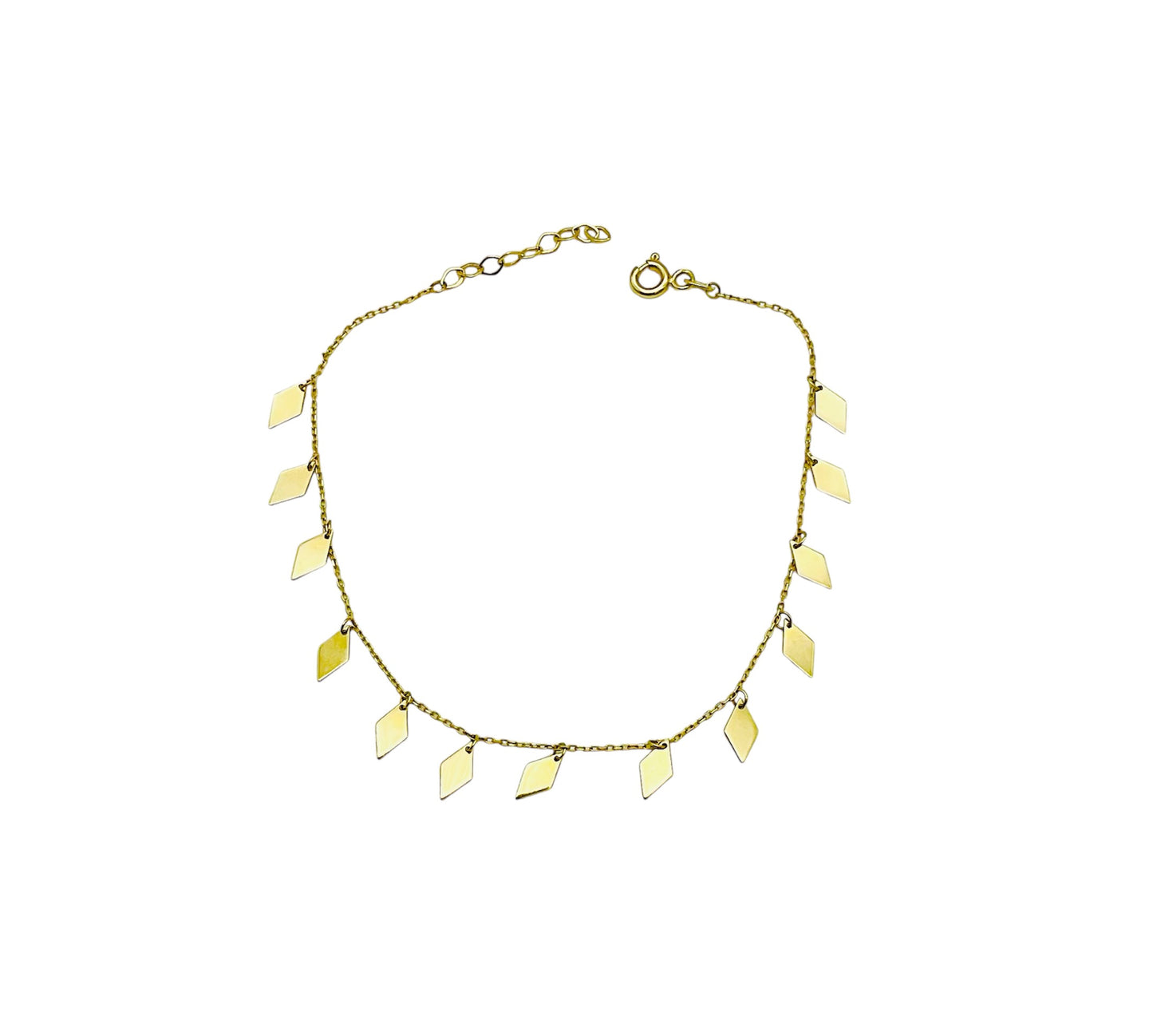 14K Solid Gold Flat Diamond Shape Charm Bracelet