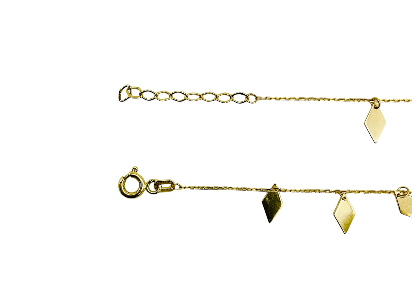 14K Solid Gold Flat Diamond Shape Charm Bracelet